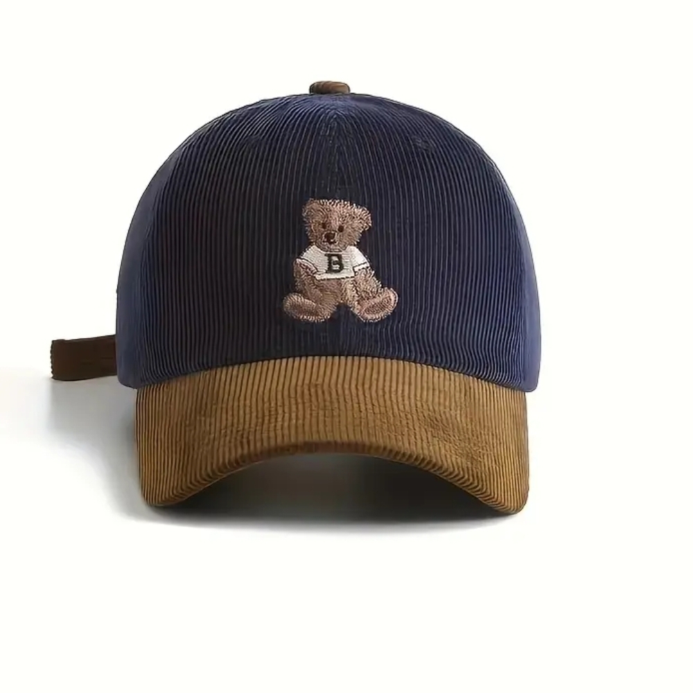Navy and Brown CORDUROY Teddy Bear BALL Cap